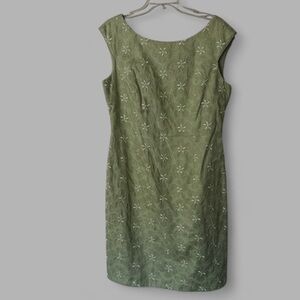 Talbots linen sheath green cocktail dress 14